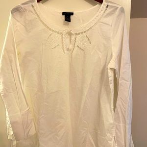 White cotton lace front long sleeve blouse